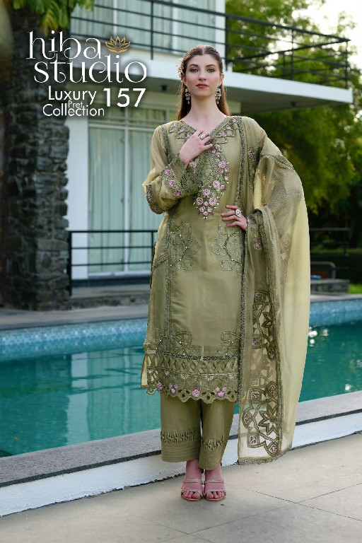 HIBA STUDIO D.NO LPC-157 COLOR WHOLESALE READYMADE ORGANZA PRETTY LOOK 3 PCS COMBO SET SUITS FOR EXPORT