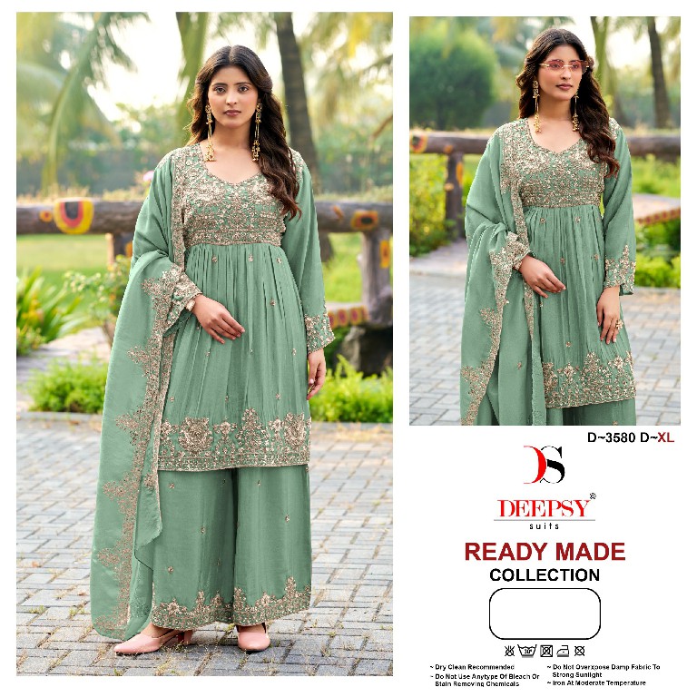DEEPSY D.NO 3580 WHOLESALE READYMADE VISCOSE TISSUE SILK PAPLON STYLE BEAUTIFUL 3 PCS SUITS EXPORTER