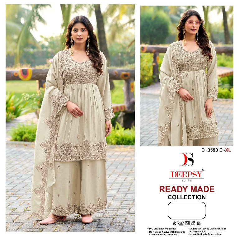 DEEPSY D.NO 3580 WHOLESALE READYMADE VISCOSE TISSUE SILK PAPLON STYLE BEAUTIFUL 3 PCS SUITS EXPORTER