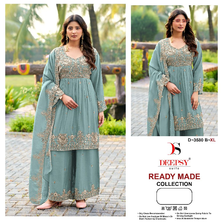 DEEPSY D.NO 3580 WHOLESALE READYMADE VISCOSE TISSUE SILK PAPLON STYLE BEAUTIFUL 3 PCS SUITS EXPORTER