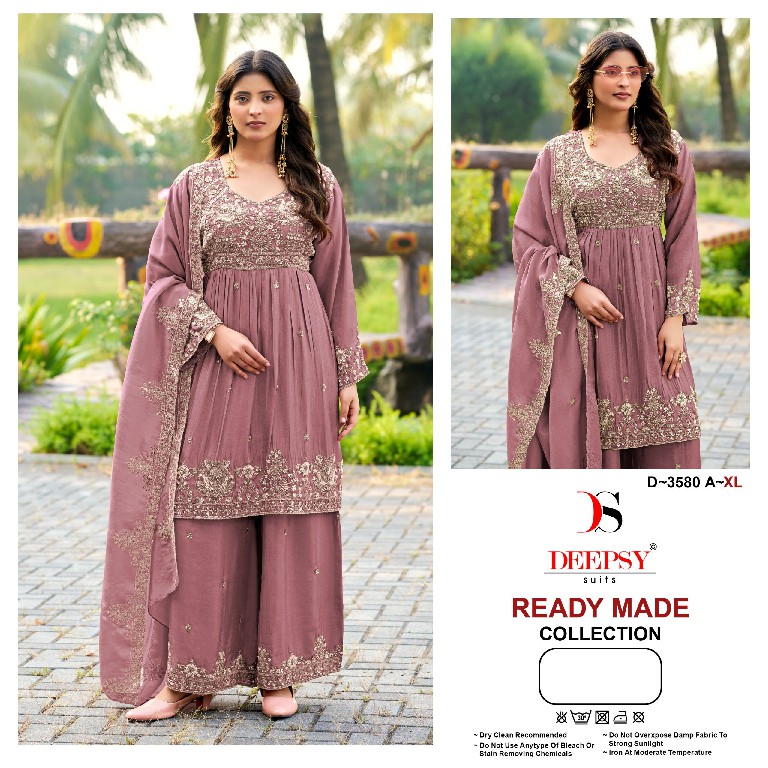 DEEPSY D.NO 3580 WHOLESALE READYMADE VISCOSE TISSUE SILK PAPLON STYLE BEAUTIFUL 3 PCS SUITS EXPORTER