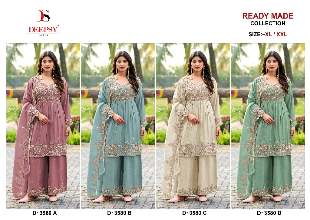 DEEPSY D.NO 3580 WHOLESALE READYMADE VISCOSE TISSUE SILK PAPLON STYLE BEAUTIFUL 3 PCS SUITS EXPORTER