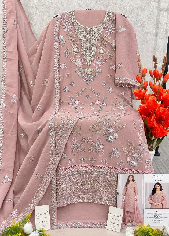 SERINE D.NO 998 WHOLESALE PURE CHIFFON SILK PAKISTANI HIT DESIGN UNSTITCH SALWAR SUITS EXPORTER
