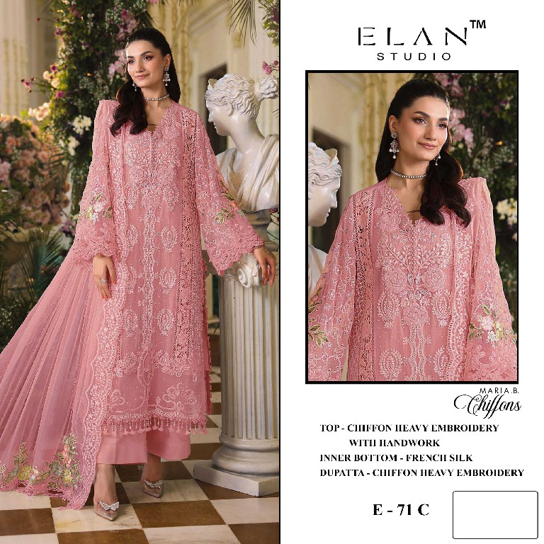 ELAN STUDIO D.NO E-71 WHOLESALE CHIFFON HEAVY WORK PAKISTANI UNSTITCH SALWAR KAMEEZ FOR EXPORT