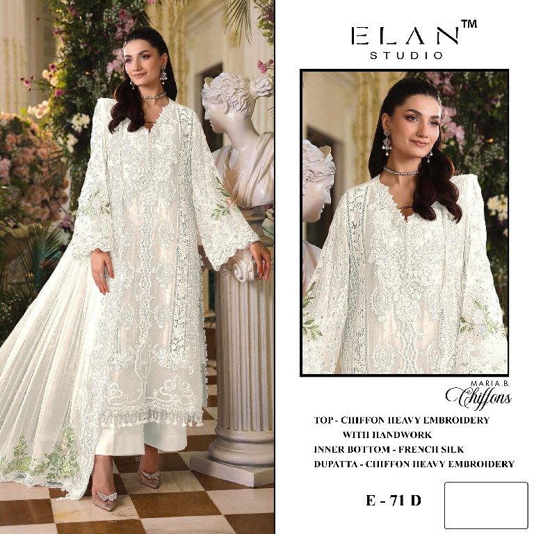 ELAN STUDIO D.NO E-71 WHOLESALE CHIFFON HEAVY WORK PAKISTANI UNSTITCH SALWAR KAMEEZ FOR EXPORT