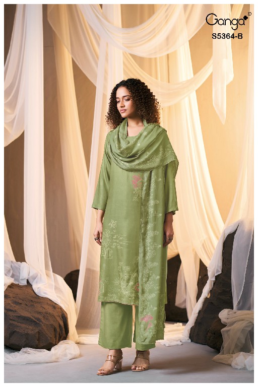 GANGA BRUNELLA S5364 WHOLESALE PURE WOOL PASHMINA WINTER WEAR UNSTITCH SALWAR SUITS SUPPLIER