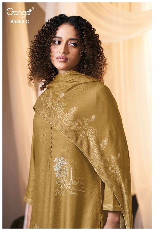 GANGA BRUNELLA S5364 WHOLESALE PURE WOOL PASHMINA WINTER WEAR UNSTITCH SALWAR SUITS SUPPLIER