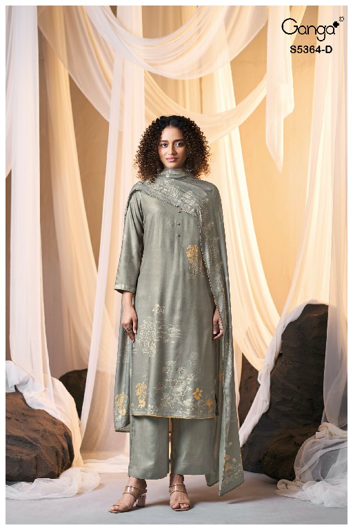 GANGA BRUNELLA S5364 WHOLESALE PURE WOOL PASHMINA WINTER WEAR UNSTITCH SALWAR SUITS SUPPLIER