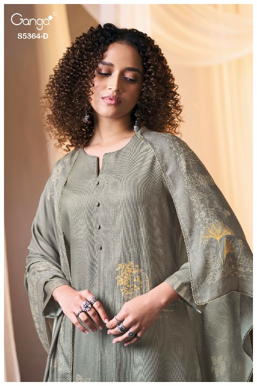 GANGA BRUNELLA S5364 WHOLESALE PURE WOOL PASHMINA WINTER WEAR UNSTITCH SALWAR SUITS SUPPLIER
