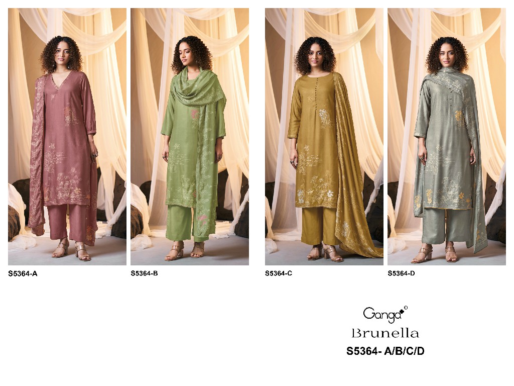 GANGA BRUNELLA S5364 WHOLESALE PURE WOOL PASHMINA WINTER WEAR UNSTITCH SALWAR SUITS SUPPLIER