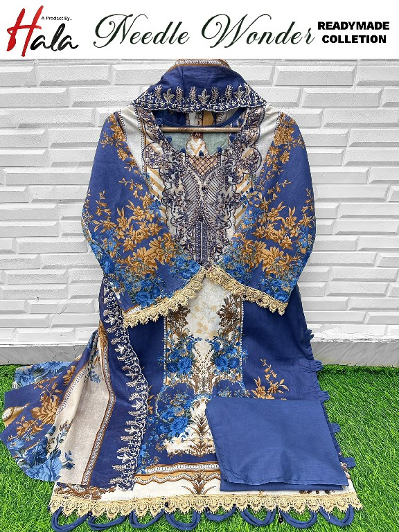 HALA NEEDLE WONDER WHOLESALE LAWN COTTON BEAUTIFUL EMBROIDERED FULL STITCHED 3 PCS SUITS EXPORTER
