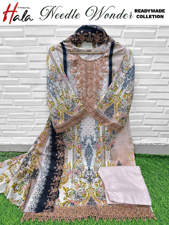 HALA NEEDLE WONDER WHOLESALE LAWN COTTON BEAUTIFUL EMBROIDERED FULL STITCHED 3 PCS SUITS EXPORTER