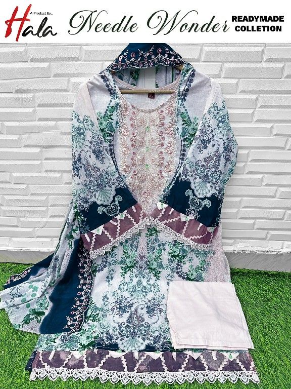 HALA NEEDLE WONDER WHOLESALE LAWN COTTON BEAUTIFUL EMBROIDERED FULL STITCHED 3 PCS SUITS EXPORTER