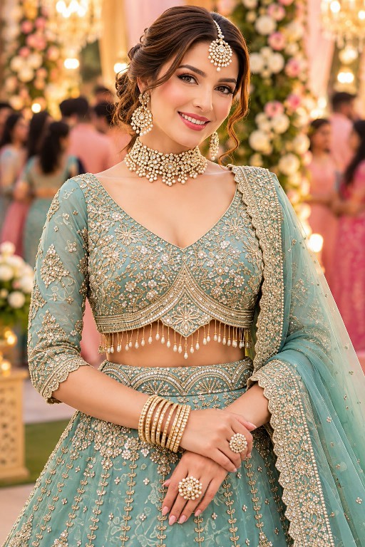 MRUDANGI KAVERI WHOLESALE REAL SALSA FULL HEAVY BEADS WORK PARTY WEAR LEHENGA CHOLI FOR EXPORT