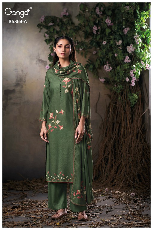 GANGA MIRVIE S5363 WHOLESALE PURE WOOL PASHMINA WINTER CLASSY LOOK UNSTITCH SALWAR SUITS EXPORTER