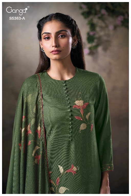 GANGA MIRVIE S5363 WHOLESALE PURE WOOL PASHMINA WINTER CLASSY LOOK UNSTITCH SALWAR SUITS EXPORTER