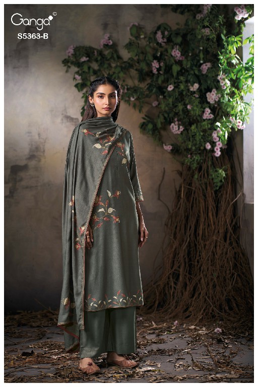 GANGA MIRVIE S5363 WHOLESALE PURE WOOL PASHMINA WINTER CLASSY LOOK UNSTITCH SALWAR SUITS EXPORTER