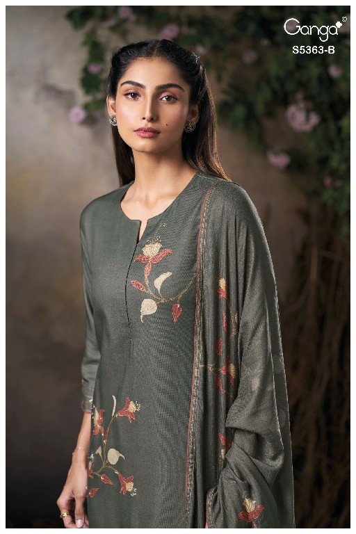 GANGA MIRVIE S5363 WHOLESALE PURE WOOL PASHMINA WINTER CLASSY LOOK UNSTITCH SALWAR SUITS EXPORTER