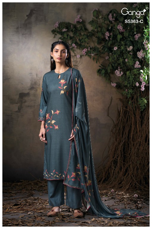 GANGA MIRVIE S5363 WHOLESALE PURE WOOL PASHMINA WINTER CLASSY LOOK UNSTITCH SALWAR SUITS EXPORTER