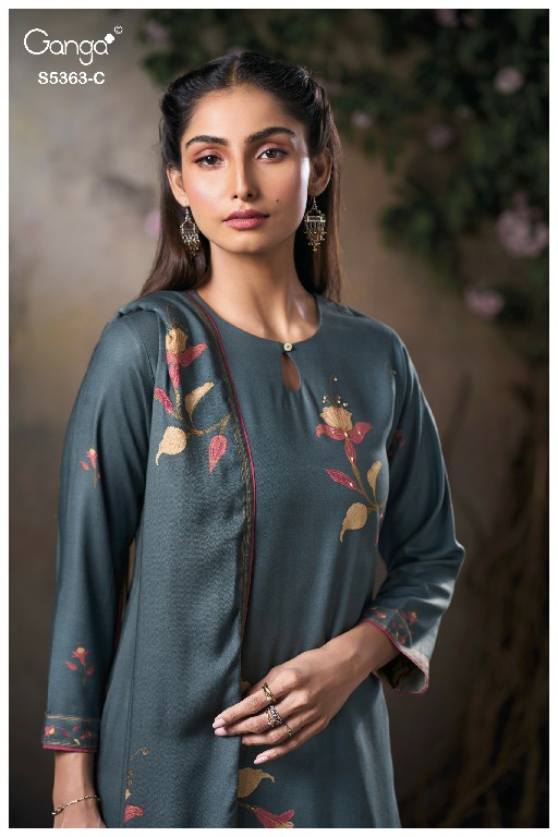 GANGA MIRVIE S5363 WHOLESALE PURE WOOL PASHMINA WINTER CLASSY LOOK UNSTITCH SALWAR SUITS EXPORTER