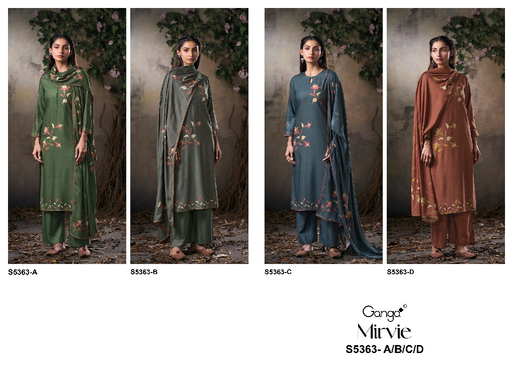 GANGA MIRVIE S5363 WHOLESALE PURE WOOL PASHMINA WINTER CLASSY LOOK UNSTITCH SALWAR SUITS EXPORTER