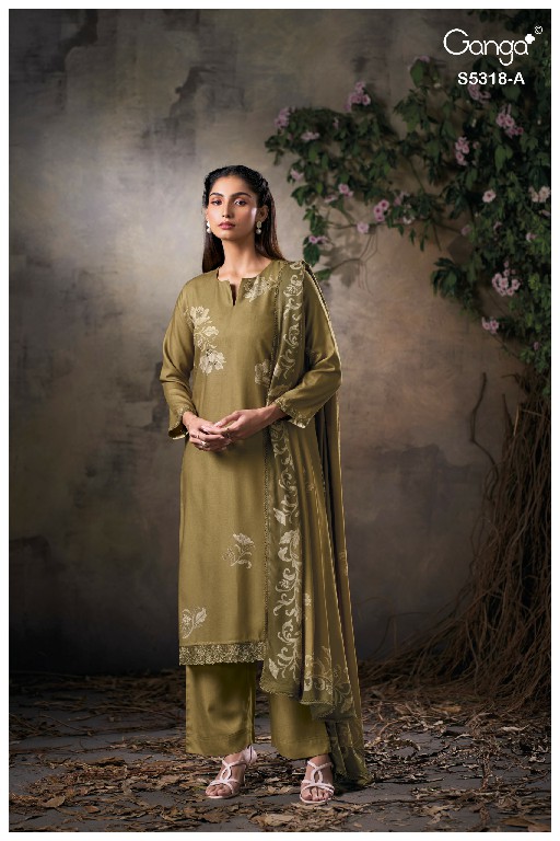 GANGA ESHNIKA S5318 WHOLESALE PURE WOOL PASHMINA WINTER PRETTY LOOK UNSTITCH SALWAR SUITS SUPPLIER