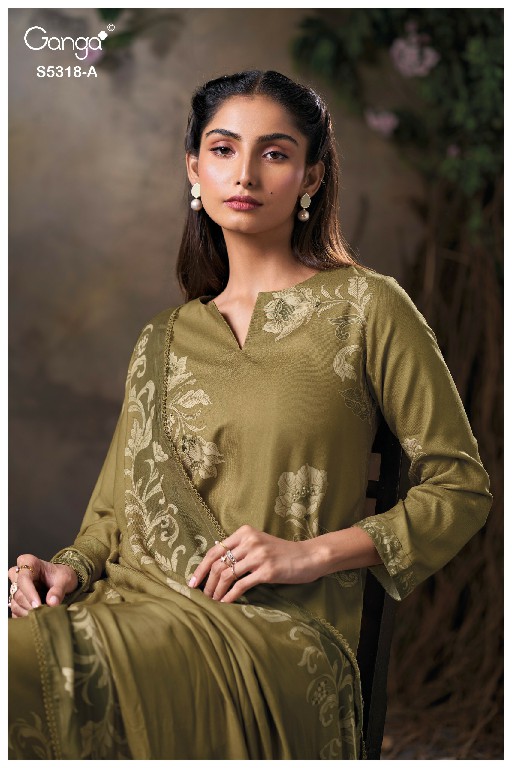 GANGA ESHNIKA S5318 WHOLESALE PURE WOOL PASHMINA WINTER PRETTY LOOK UNSTITCH SALWAR SUITS SUPPLIER