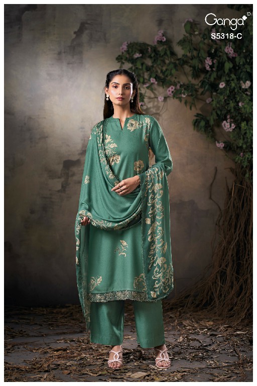 GANGA ESHNIKA S5318 WHOLESALE PURE WOOL PASHMINA WINTER PRETTY LOOK UNSTITCH SALWAR SUITS SUPPLIER