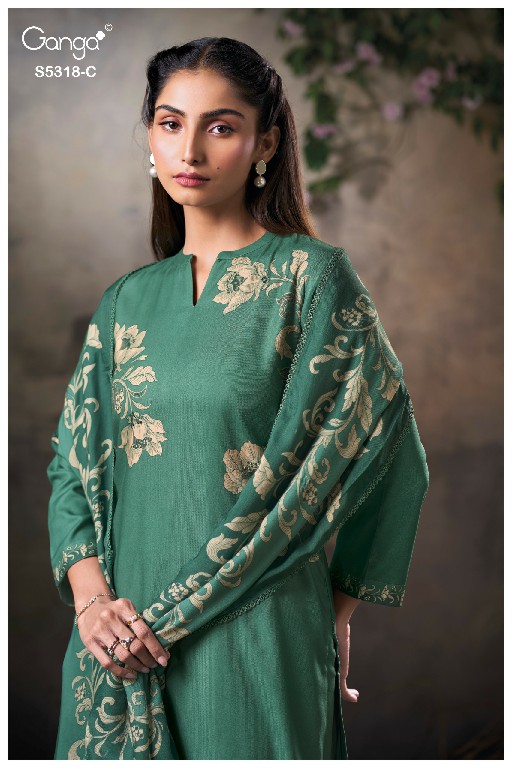 GANGA ESHNIKA S5318 WHOLESALE PURE WOOL PASHMINA WINTER PRETTY LOOK UNSTITCH SALWAR SUITS SUPPLIER