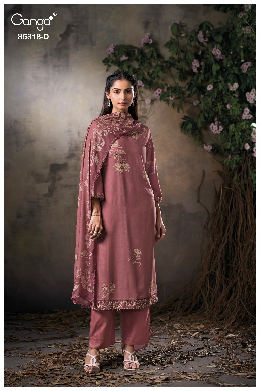 GANGA ESHNIKA S5318 WHOLESALE PURE WOOL PASHMINA WINTER PRETTY LOOK UNSTITCH SALWAR SUITS SUPPLIER