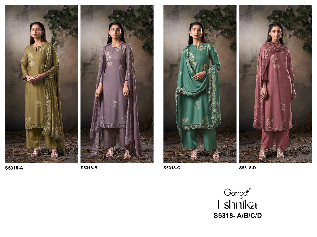 GANGA ESHNIKA S5318 WHOLESALE PURE WOOL PASHMINA WINTER PRETTY LOOK UNSTITCH SALWAR SUITS SUPPLIER