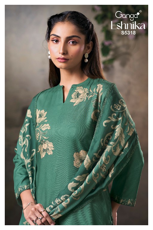 GANGA ESHNIKA S5318 WHOLESALE PURE WOOL PASHMINA WINTER PRETTY LOOK UNSTITCH SALWAR SUITS SUPPLIER