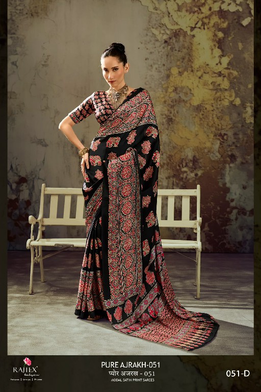 RAJTEX PURE AJRAKH VOL 51 WHOLESALE MODAL SATIN AJRAKH PRINT STYLISH LOOK INDIAN SAREES FOR WOMEN EXPORTER