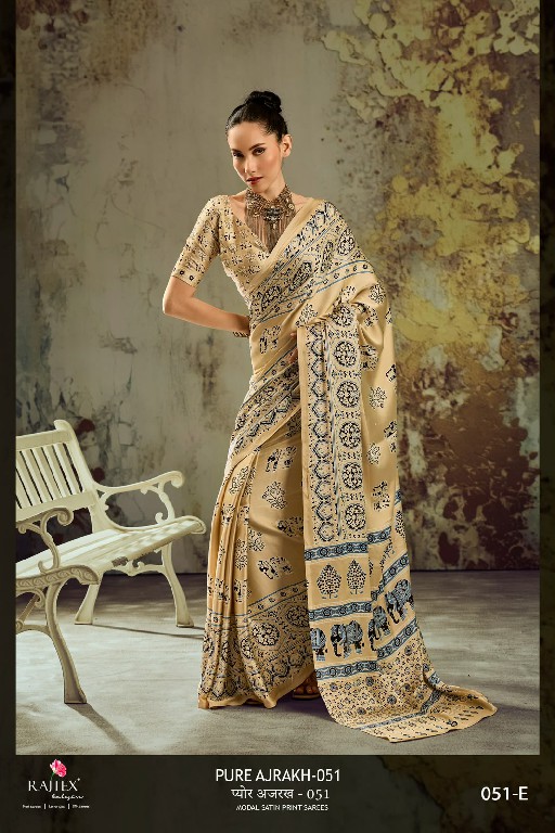 RAJTEX PURE AJRAKH VOL 51 WHOLESALE MODAL SATIN AJRAKH PRINT STYLISH LOOK INDIAN SAREES FOR WOMEN EXPORTER