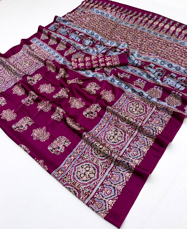 RAJTEX PURE AJRAKH VOL 51 WHOLESALE MODAL SATIN AJRAKH PRINT STYLISH LOOK INDIAN SAREES FOR WOMEN EXPORTER