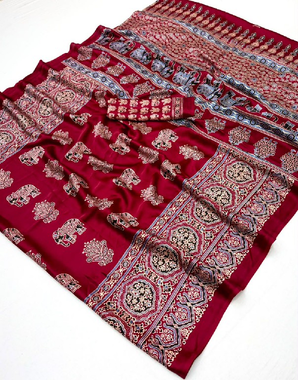 RAJTEX PURE AJRAKH VOL 51 WHOLESALE MODAL SATIN AJRAKH PRINT STYLISH LOOK INDIAN SAREES FOR WOMEN EXPORTER