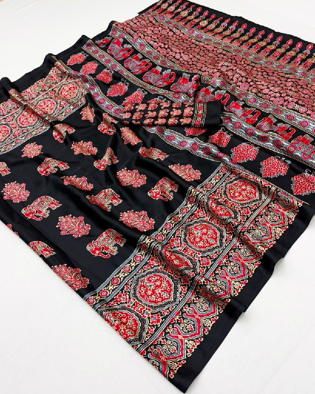 RAJTEX PURE AJRAKH VOL 51 WHOLESALE MODAL SATIN AJRAKH PRINT STYLISH LOOK INDIAN SAREES FOR WOMEN EXPORTER