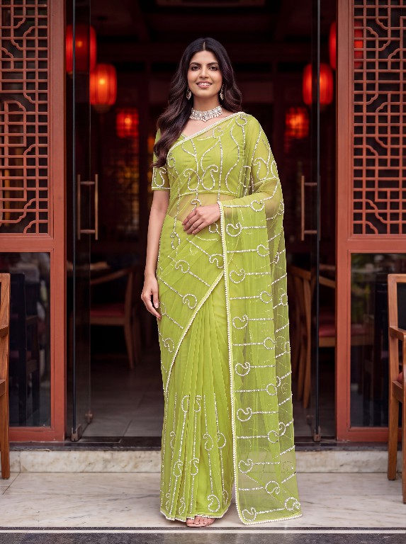 DVD D.NO 5196 WHOLESALE NET FABRIC DESIGNER HAND WORK SAREES FOR WOMEN SUPPLIER