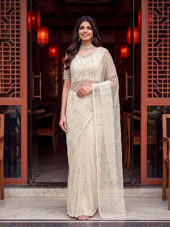 DVD D.NO 5196 WHOLESALE NET FABRIC DESIGNER HAND WORK SAREES FOR WOMEN SUPPLIER