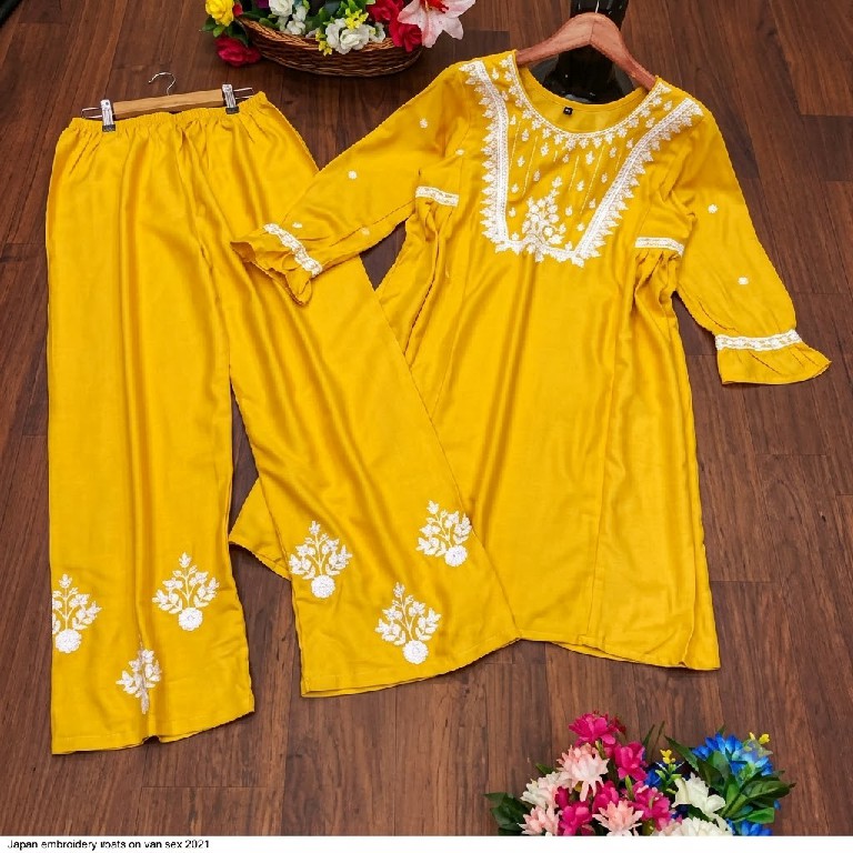 MARUTI FASHION PRESENT READYMADE RAYON EMBROIDERED CORD SET FOR EXPORT