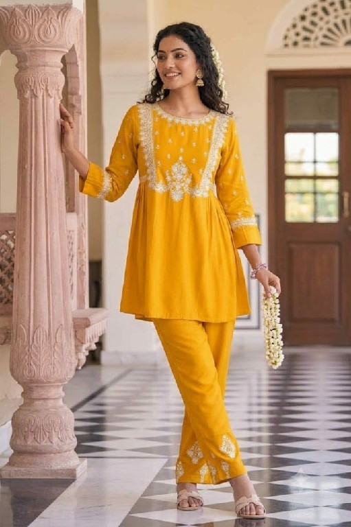 MARUTI FASHION PRESENT READYMADE RAYON EMBROIDERED CORD SET FOR EXPORT