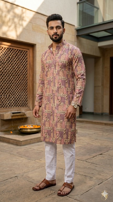 VENMER PRESENT READYMADE POLY RAYON ELEGANT PRINTED DESIGN KURTA PYJAMA FOR MEN ONLINE