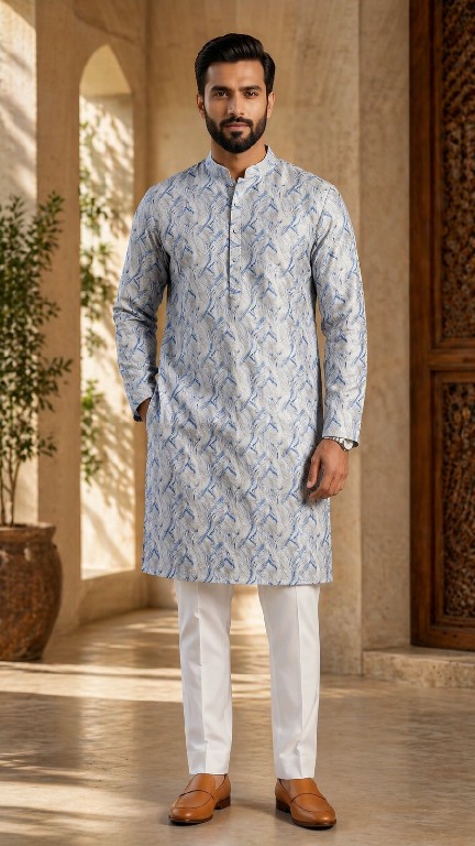 VENMER PRESENT READYMADE POLY RAYON ELEGANT PRINTED DESIGN KURTA PYJAMA FOR MEN ONLINE