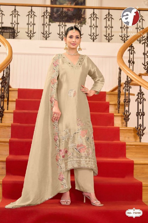 ANJU FAB D.NO HU 75098-75100 WHOLESALE READYMADE ZIRAF FESTIVE WEAR A LINE CUT 3 PCS COMBO SET SUITS SUPPLIER