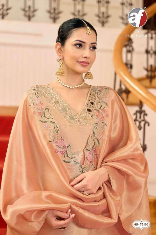 ANJU FAB D.NO HU 75098-75100 WHOLESALE READYMADE ZIRAF FESTIVE WEAR A LINE CUT 3 PCS COMBO SET SUITS SUPPLIER