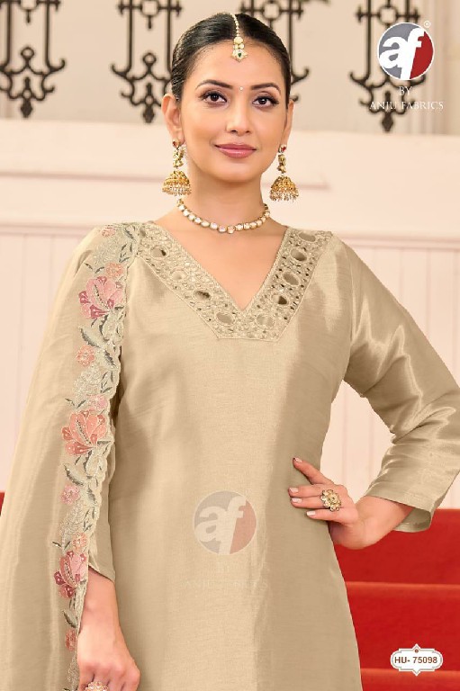 ANJU FAB D.NO HU 75098-75100 WHOLESALE READYMADE ZIRAF FESTIVE WEAR A LINE CUT 3 PCS COMBO SET SUITS SUPPLIER