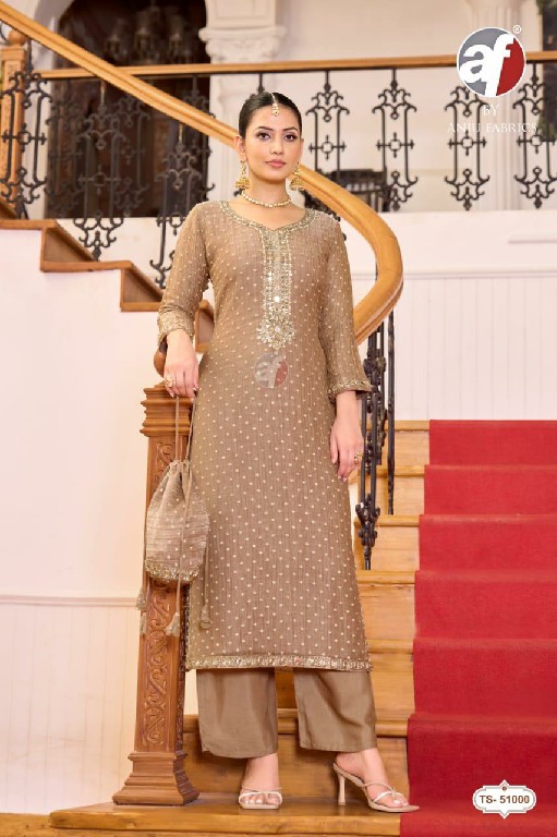 ANJU FAB D.NO TS 51000 WHOLESALE READYMADE TISSUE JACQUARD BUTTI ELEGANCE KURTI WITH PLAZZO COMBO FOR EXPORT