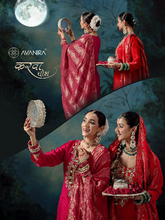 AVANIRA KARWA CHAUTH WHOLESALE READYMADE PURE FENDY SILK FESTIVE SPECIAL 3 PCS COMBO SET SUITS SUPPLIER