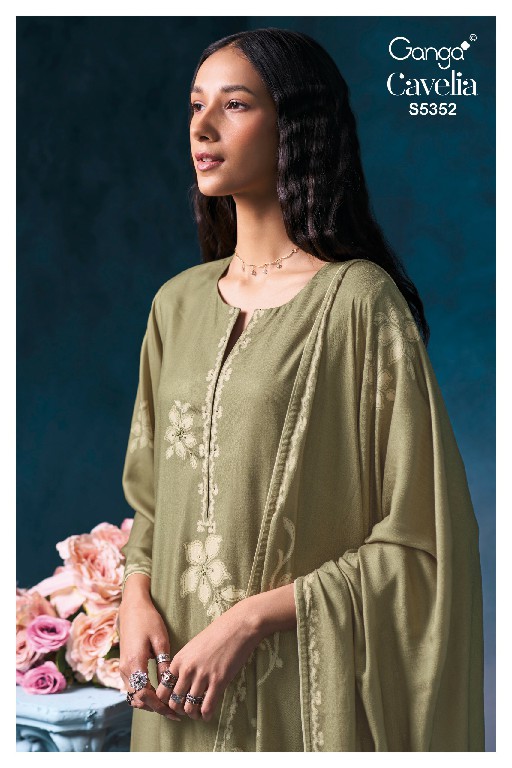 GANGA CAVELIA S5352 WHOLESALE PURE WOOL PASHMINA WINTER WEAR UNSTITCH SALWAR SUITS EXPORTER