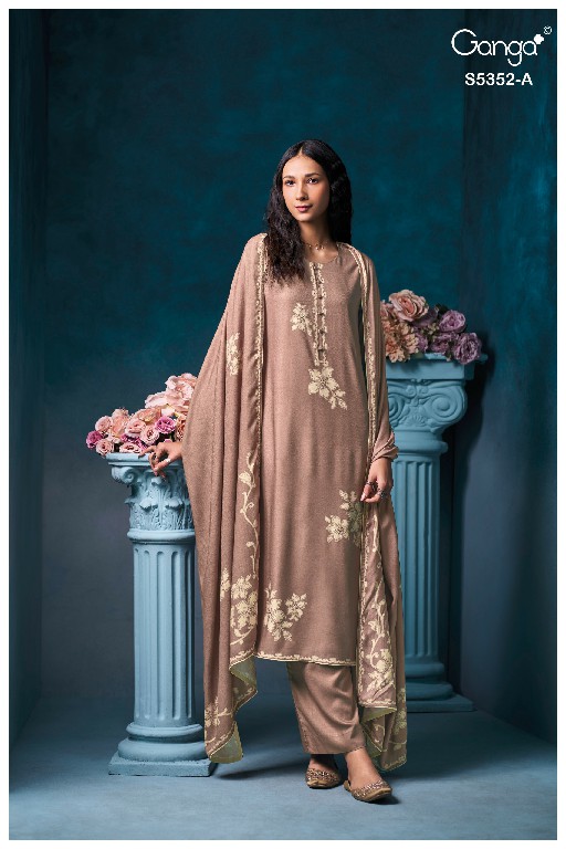 GANGA CAVELIA S5352 WHOLESALE PURE WOOL PASHMINA WINTER WEAR UNSTITCH SALWAR SUITS EXPORTER